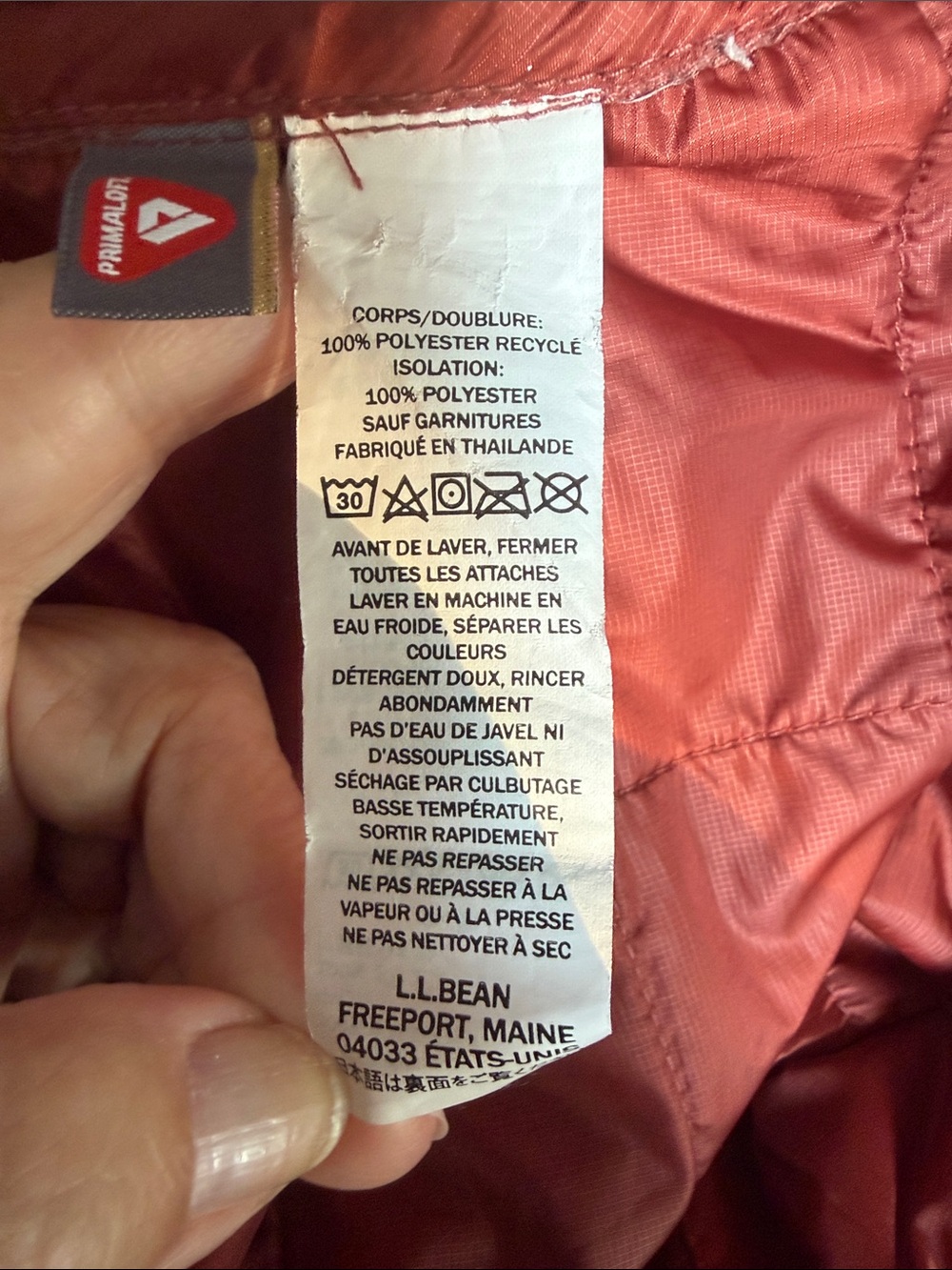 L.L. Bean PrimaLoft Packaway Deep Orange Quilted Puffer Jacket #503391. Size L - Picture 11 of 11